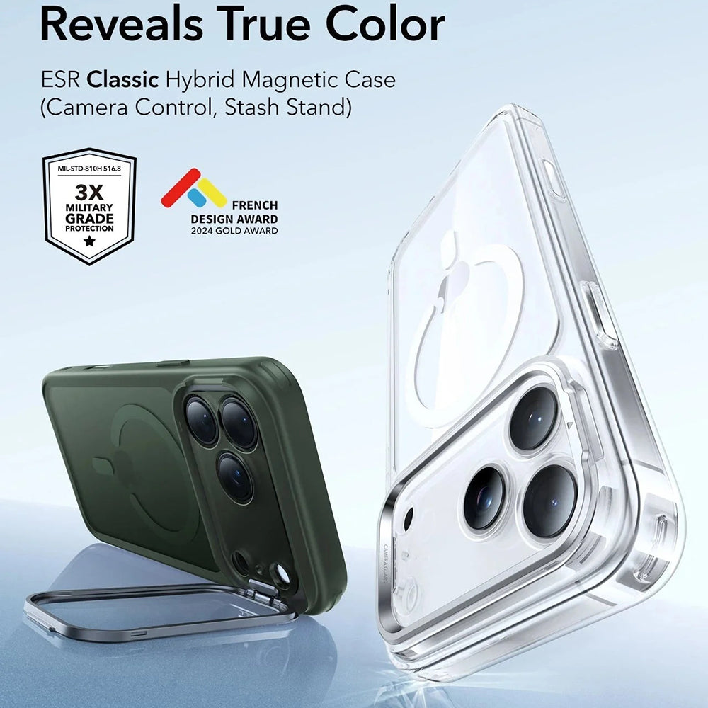 Custodia MagSafe per Apple iPhone 17 Pro, ESR, Classic Hybrid Kickstand, Verde Satinato