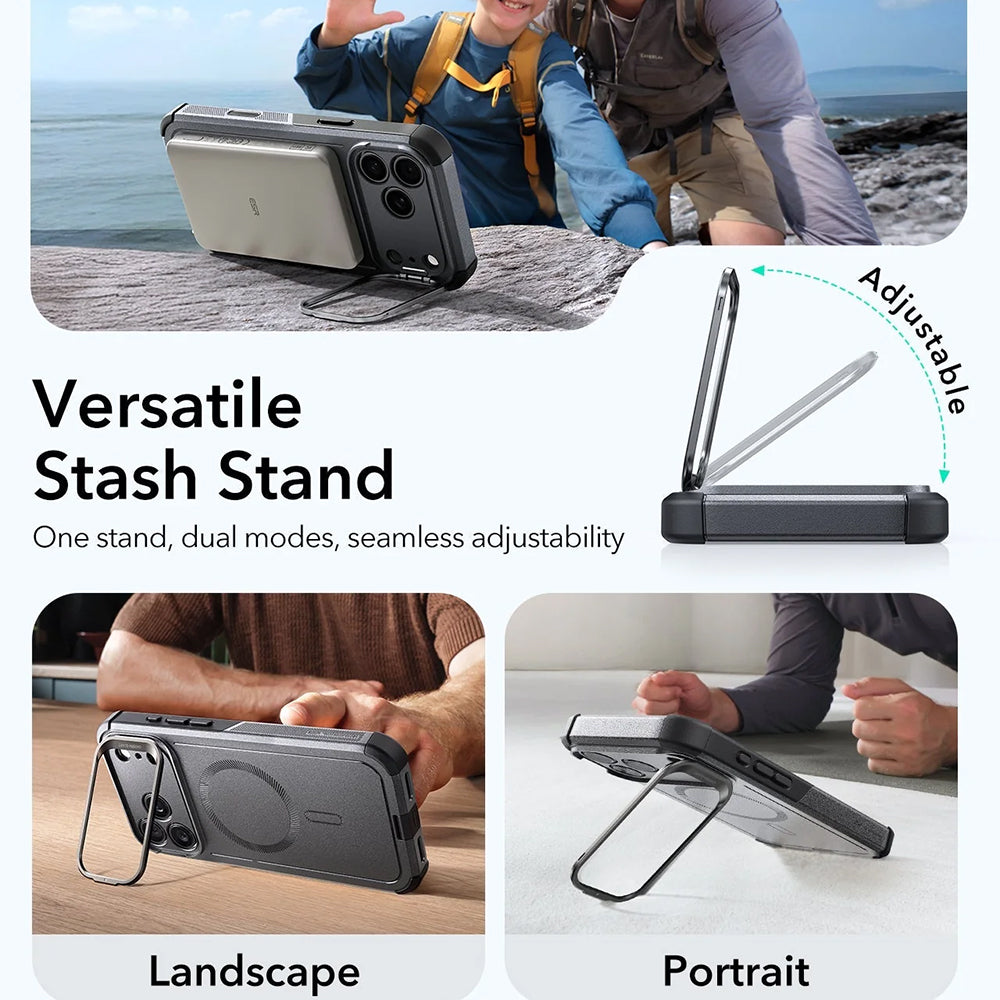 Custodia MagSafe per Apple iPhone 17 Pro, ESR, Cyber Armor Kickstand, Grigio