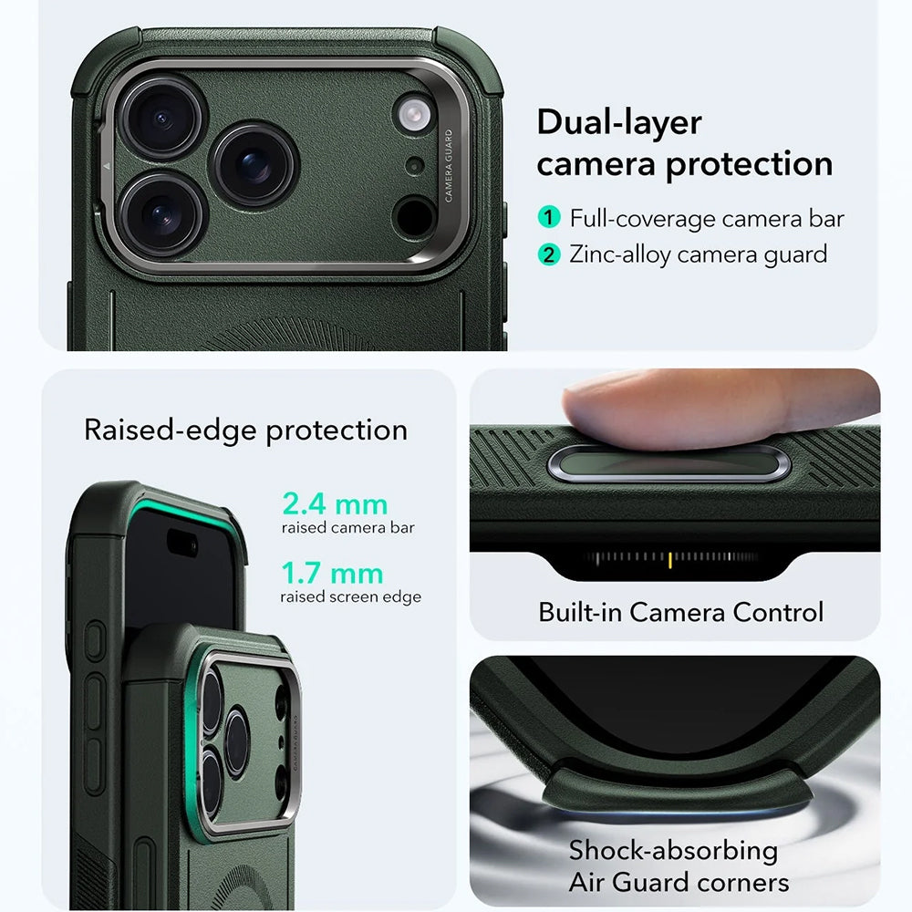 Custodia MagSafe per Apple iPhone 17 Pro, ESR, Cyber Armor Kickstand, Verde