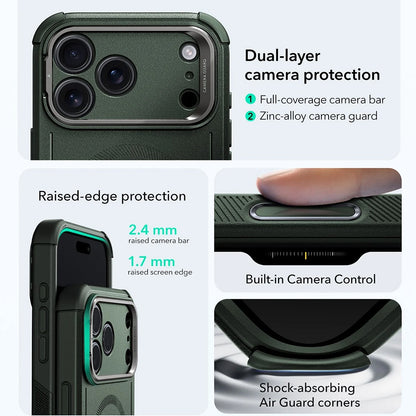 Custodia MagSafe per Apple iPhone 17 Pro, ESR, Cyber Armor Kickstand, Verde