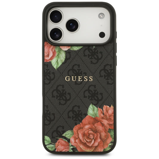 MagSafe Case for Apple iPhone 17 Pro, Guess, 4G Flowers Print, Black