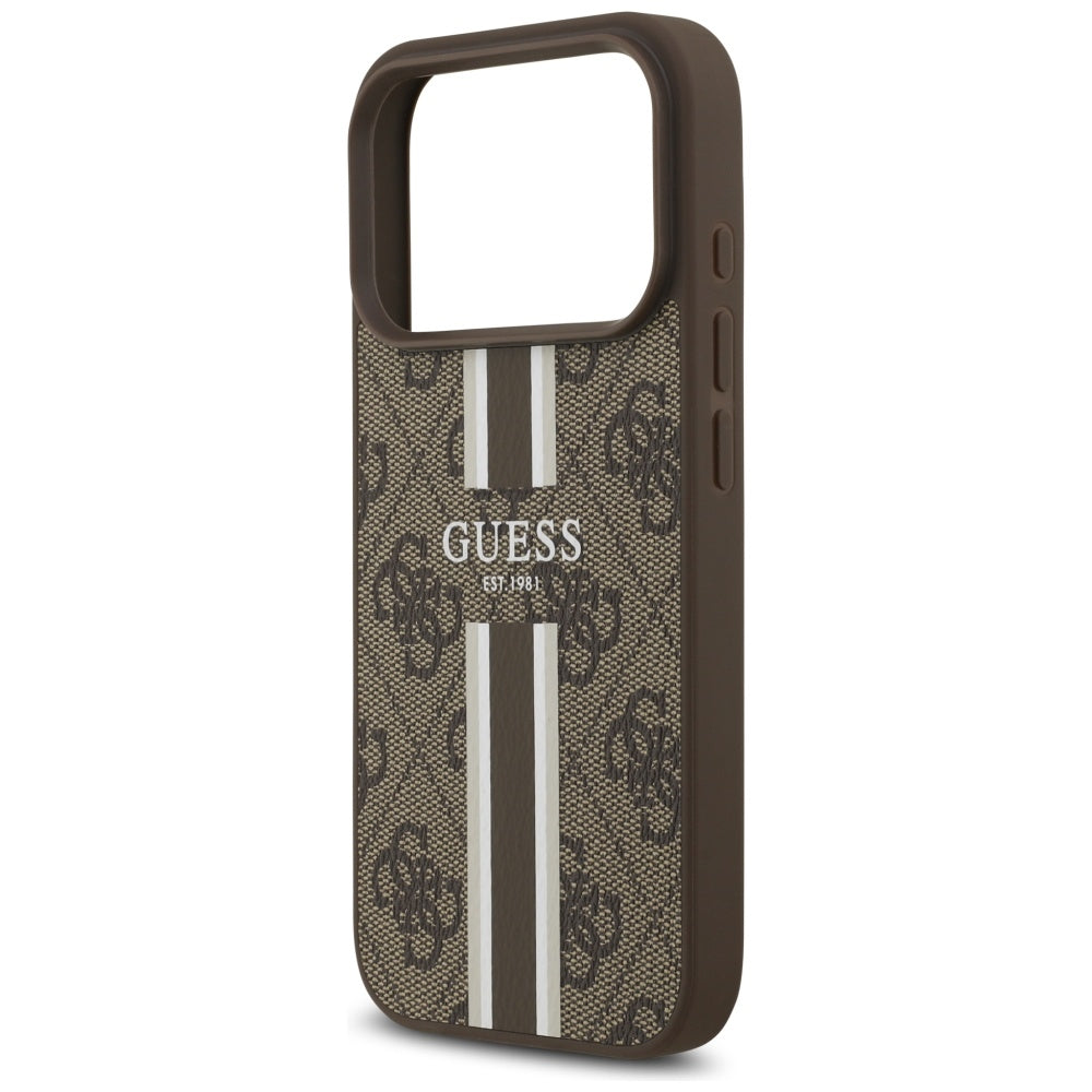 Custodia MagSafe per Apple iPhone 17 Pro, Guess, 4G Printed Stripes, Marrone
