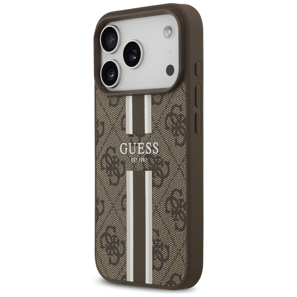Custodia MagSafe per Apple iPhone 17 Pro, Guess, 4G Printed Stripes, Marrone