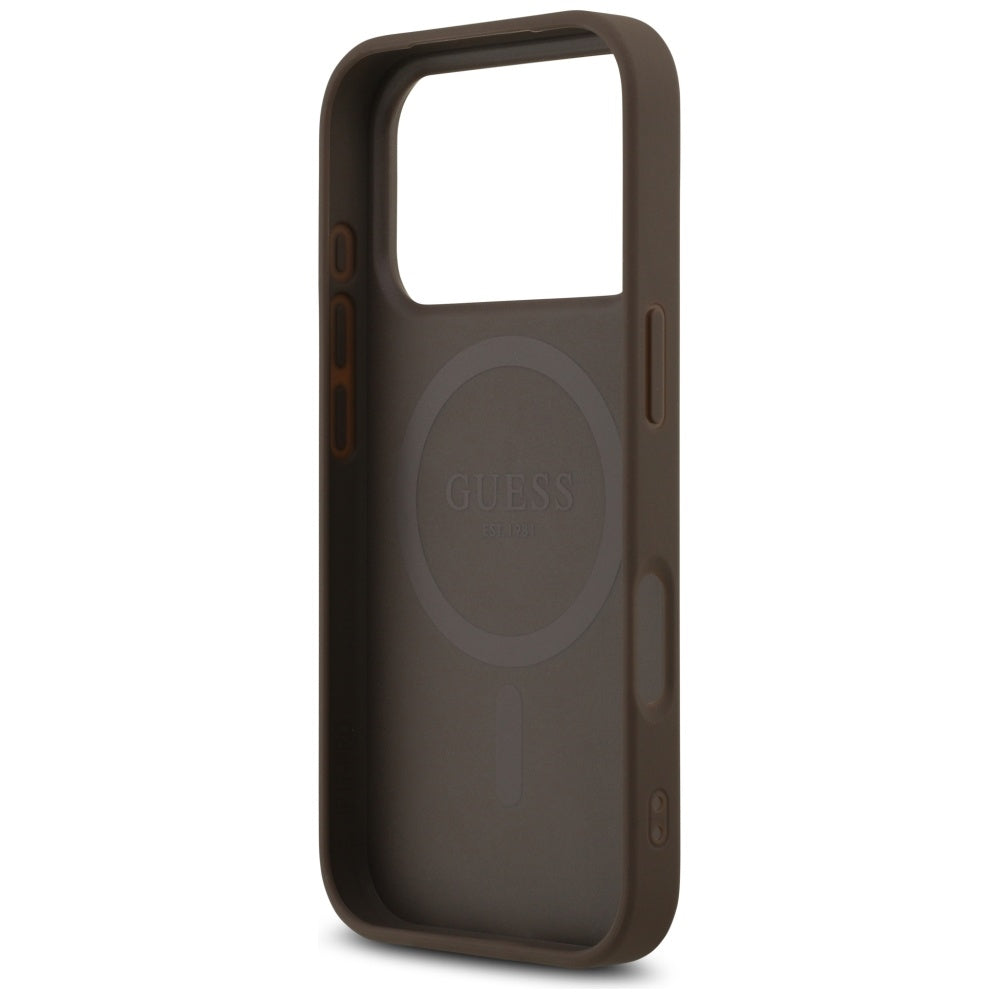 Custodia MagSafe per Apple iPhone 17 Pro, Guess, 4G Printed Stripes, Marrone