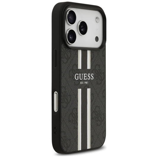 Custodia MagSafe per Apple iPhone 17 Pro, Guess, 4G Printed Stripes, Nera