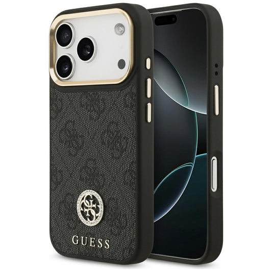 Custodia MagSafe per Apple iPhone 17 Pro, Guess, Logo Strass 4G, Nera