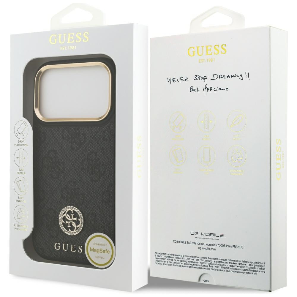 MagSafe Case for Apple iPhone 17 Pro, Guess, 4G Strass Logo, Black