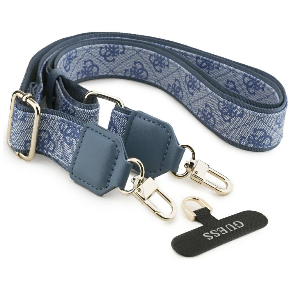 Custodia MagSafe per Apple iPhone 17 Pro, Guess, 4G Strass Logo con Big Strap, Blu