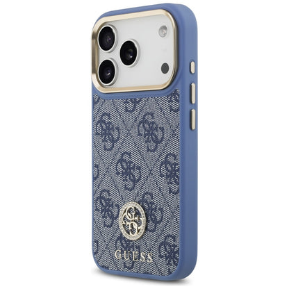 Custodia MagSafe per Apple iPhone 17 Pro, Guess, 4G Strass Logo con Big Strap, Blu