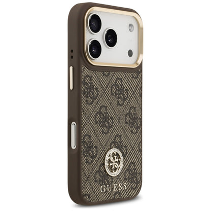 Custodia MagSafe per Apple iPhone 17 Pro, Guess, 4G Strass Logo con Cinturino Grande, Marrone