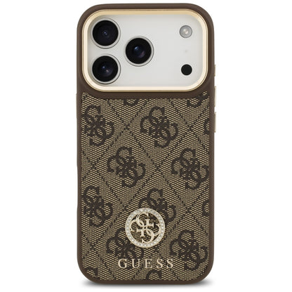 Custodia MagSafe per Apple iPhone 17 Pro, Guess, 4G Strass Logo con Cinturino Grande, Marrone