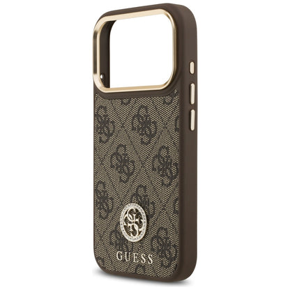 Custodia MagSafe per Apple iPhone 17 Pro, Guess, 4G Strass Logo con Cinturino Grande, Marrone