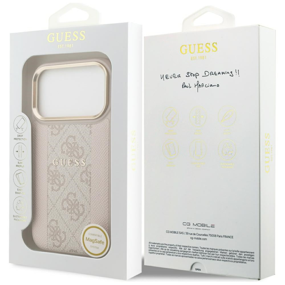 Custodia MagSafe per Apple iPhone 17 Pro, Guess, 4G Stripe, Rosa