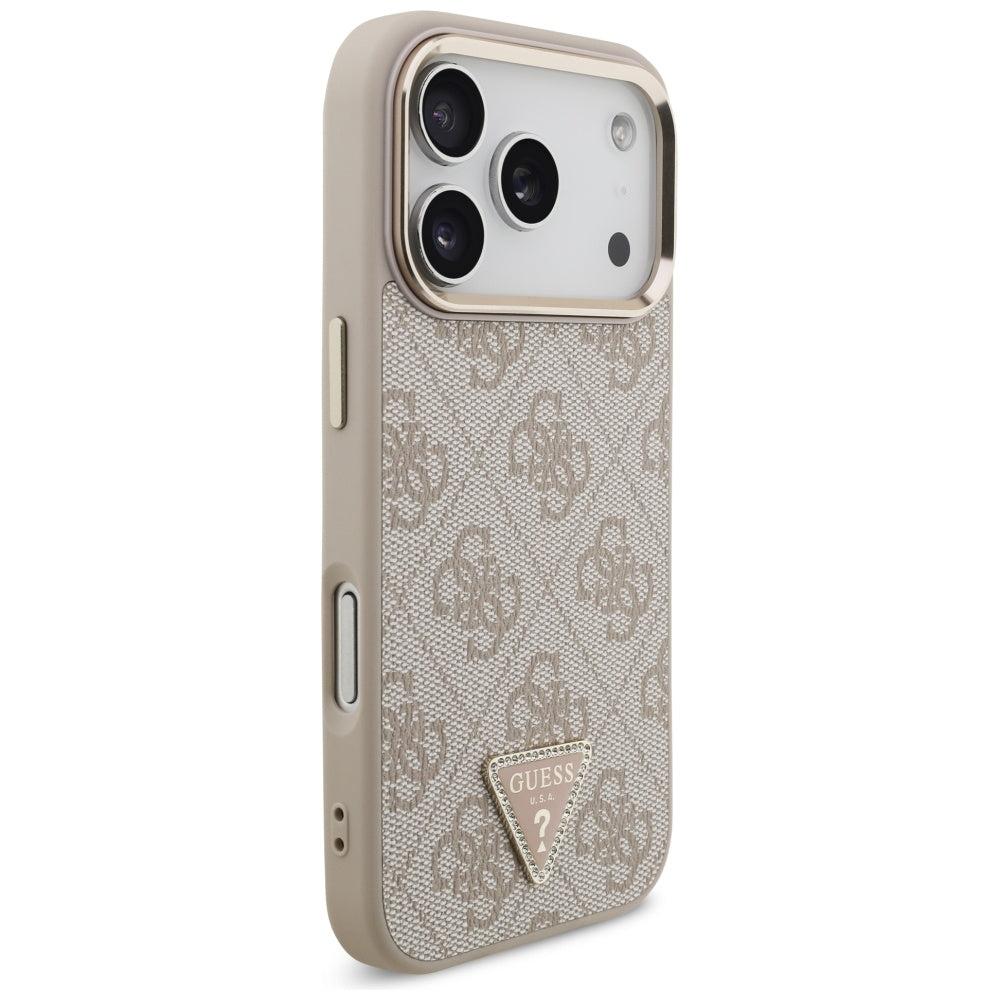 Custodia MagSafe per Apple iPhone 17 Pro, Guess, Logo Triangolo 4G, Rosa Dorato