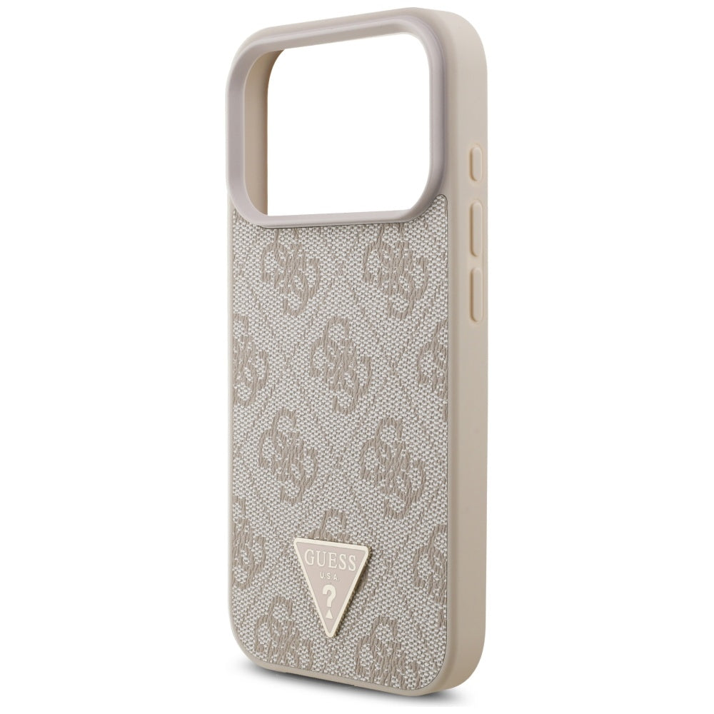 Custodia MagSafe per Apple iPhone 17 Pro, Guess, Logo Triangolo 4G con Cinturino di Perle, Rosa