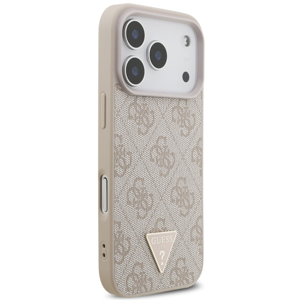 Custodia MagSafe per Apple iPhone 17 Pro, Guess, Logo Triangolo 4G con Cinturino di Perle, Rosa