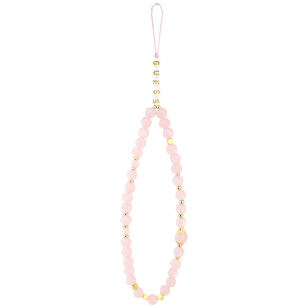 Custodia MagSafe per Apple iPhone 17 Pro, Guess, Logo Triangolo 4G con Cinturino di Perle, Rosa