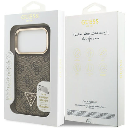 Custodia MagSafe per Apple iPhone 17 Pro, Guess, Logo Triangolo 4G con Supporto Fotocamera, Marrone Dorato