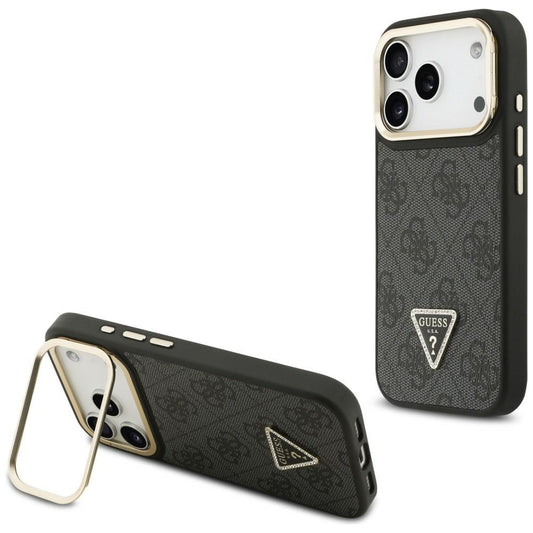 Custodia MagSafe per Apple iPhone 17 Pro, Guess, Logo Triangolo 4G con Supporto Fotocamera, Nero Dorato