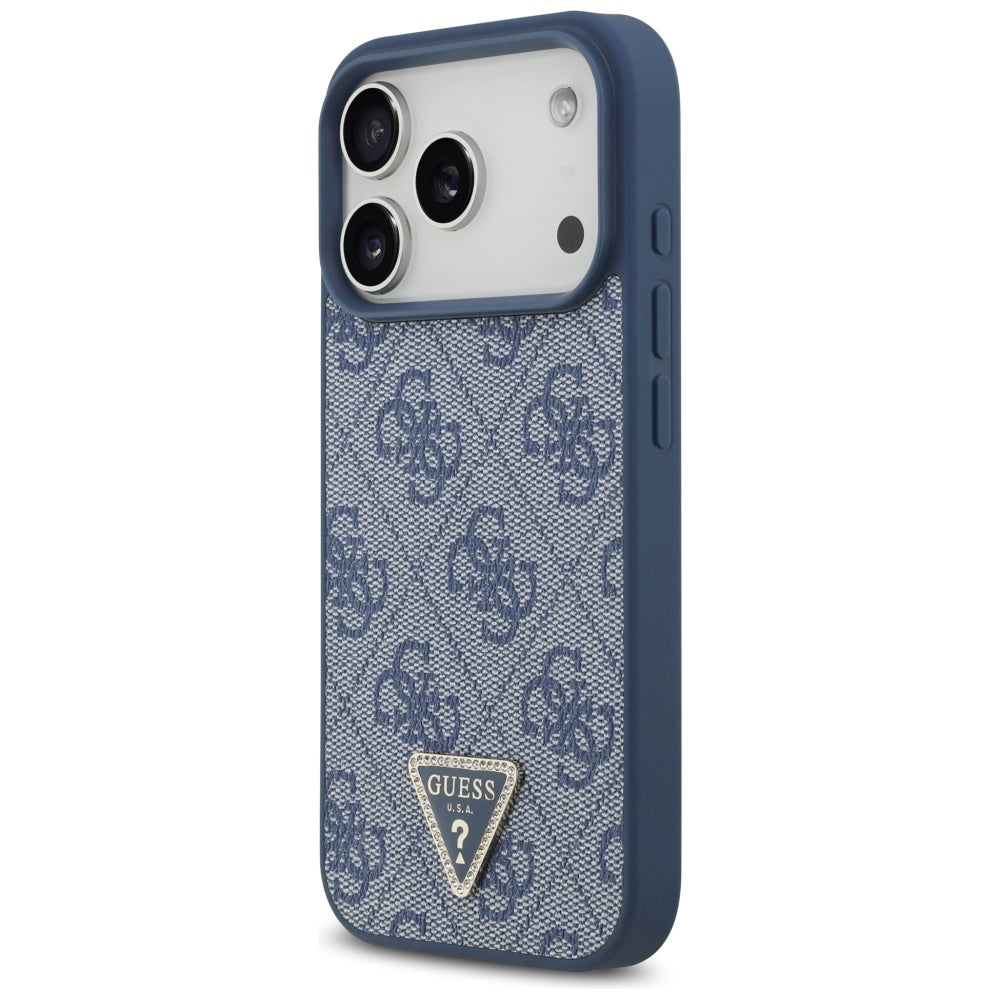 Custodia MagSafe per Apple iPhone 17 Pro, Guess, 4G Triangle Strass, Blu