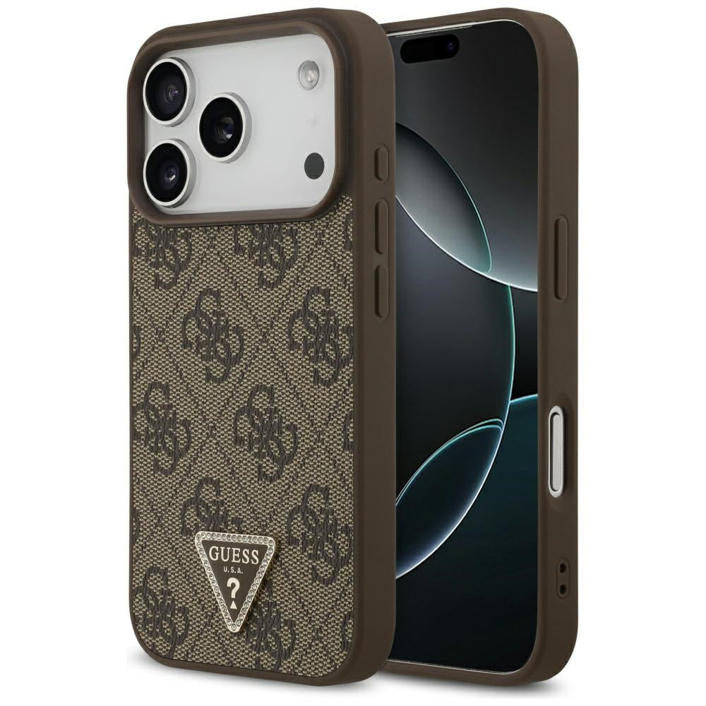 Custodia MagSafe per Apple iPhone 17 Pro, Guess, 4G Triangle Strass, Marrone