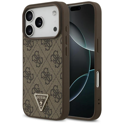 Custodia MagSafe per Apple iPhone 17 Pro, Guess, 4G Triangle Strass, Marrone