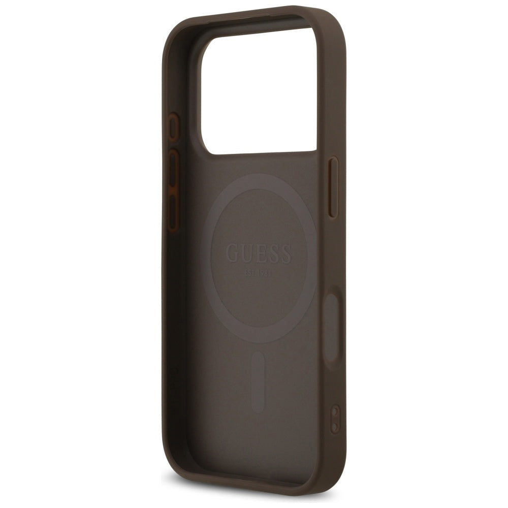 Custodia MagSafe per Apple iPhone 17 Pro, Guess, 4G Triangle Strass, Marrone