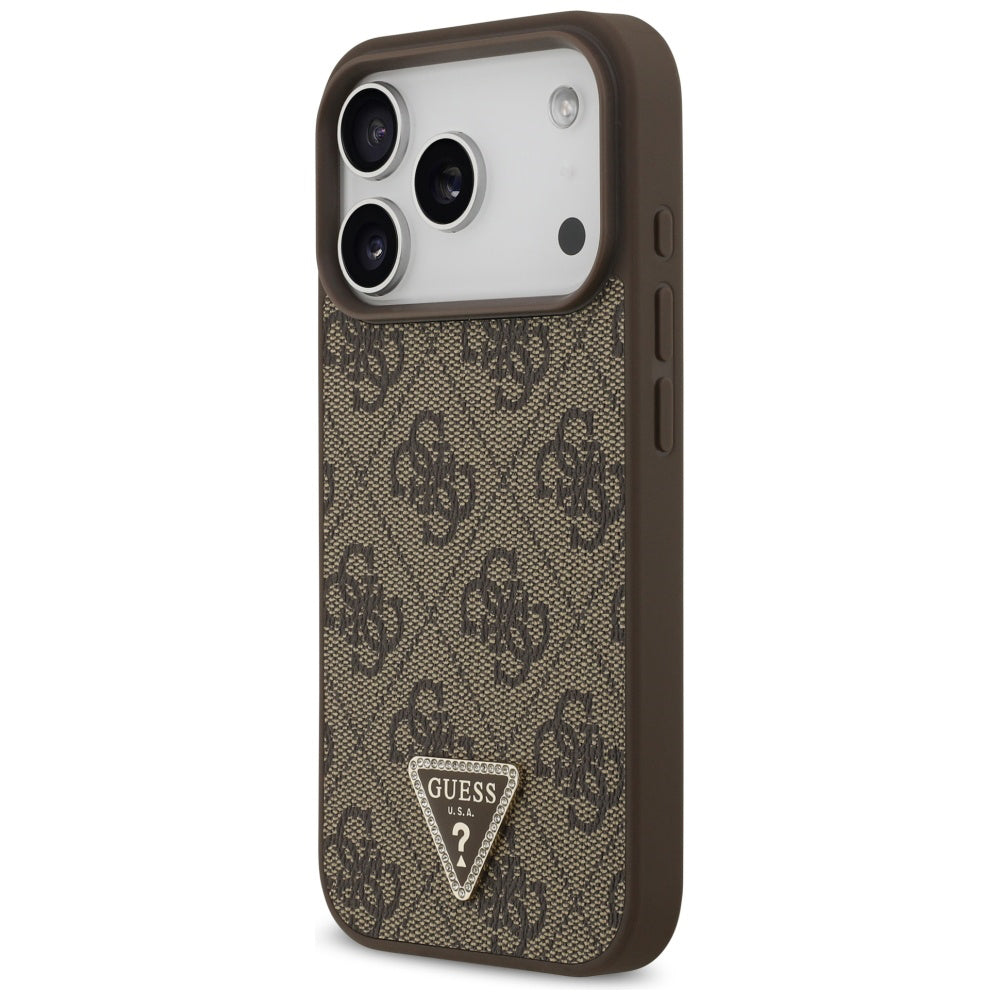 Custodia MagSafe per Apple iPhone 17 Pro, Guess, 4G Triangle Strass, Marrone