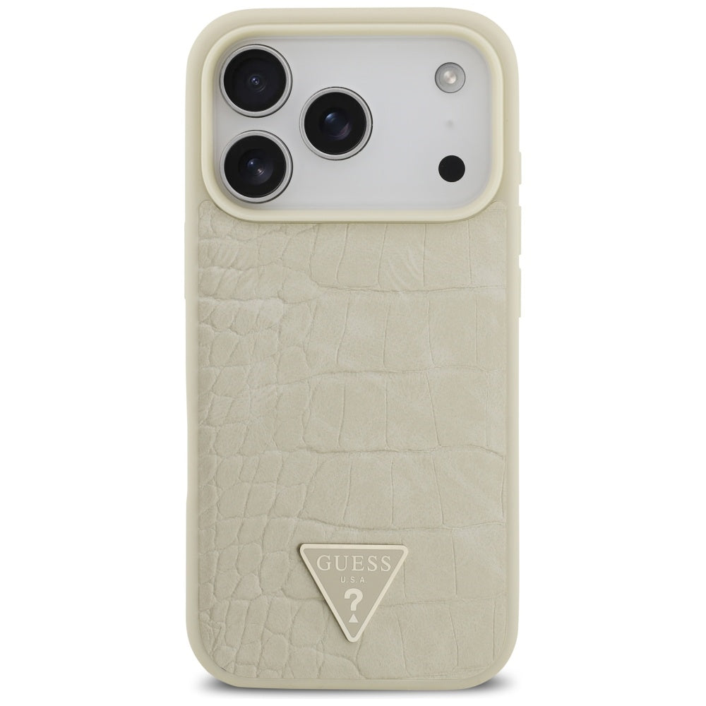 Custodia MagSafe per Apple iPhone 17 Pro, Guess, Logo Triangolo Croco, Dorata