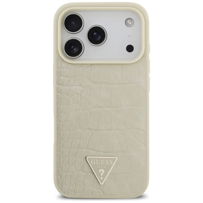 Custodia MagSafe per Apple iPhone 17 Pro, Guess, Logo Triangolo Croco, Dorata