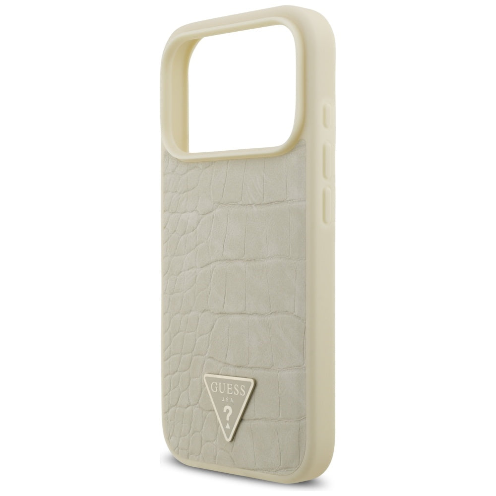 Custodia MagSafe per Apple iPhone 17 Pro, Guess, Logo Triangolo Croco, Dorata