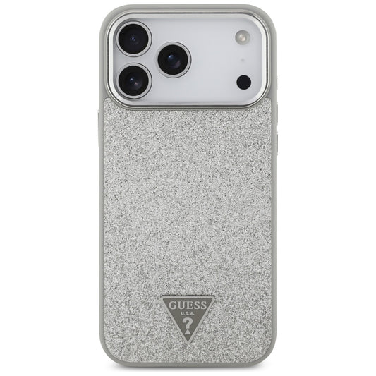 Custodia MagSafe per Apple iPhone 17 Pro, Guess, Glitter Triangle Logo, Argento