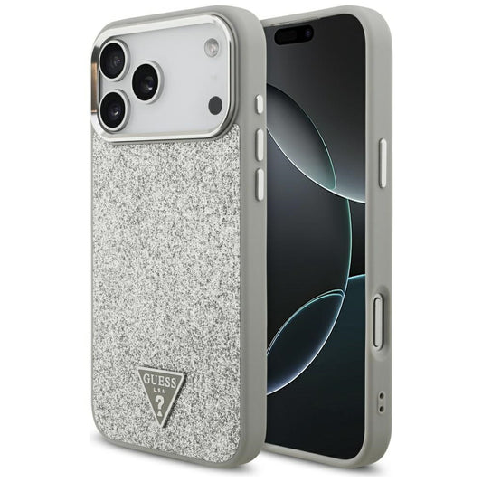 Custodia MagSafe per Apple iPhone 17 Pro, Guess, Glitter Triangle Logo, Argento