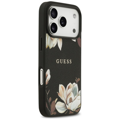 Custodia MagSafe per Apple iPhone 17 Pro, Guess, Grained Flowers, Nera
