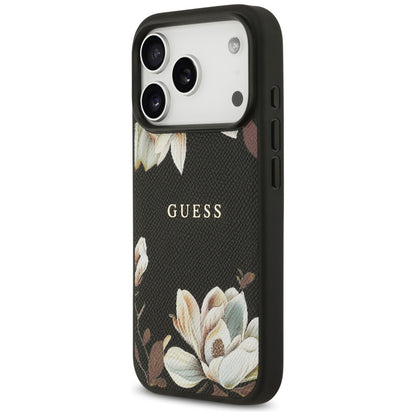 Custodia MagSafe per Apple iPhone 17 Pro, Guess, Grained Flowers, Nera