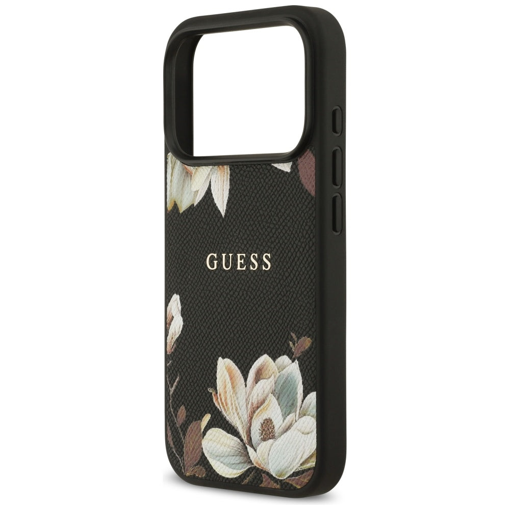 Custodia MagSafe per Apple iPhone 17 Pro, Guess, Grained Flowers, Nera