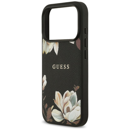 Custodia MagSafe per Apple iPhone 17 Pro, Guess, Grained Flowers, Nera