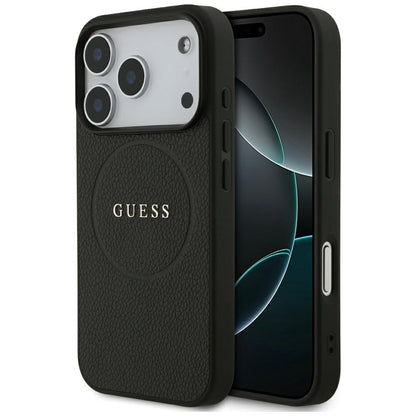 Custodia MagSafe per Apple iPhone 17 Pro, Guess, Grained Gold Ring, Nera