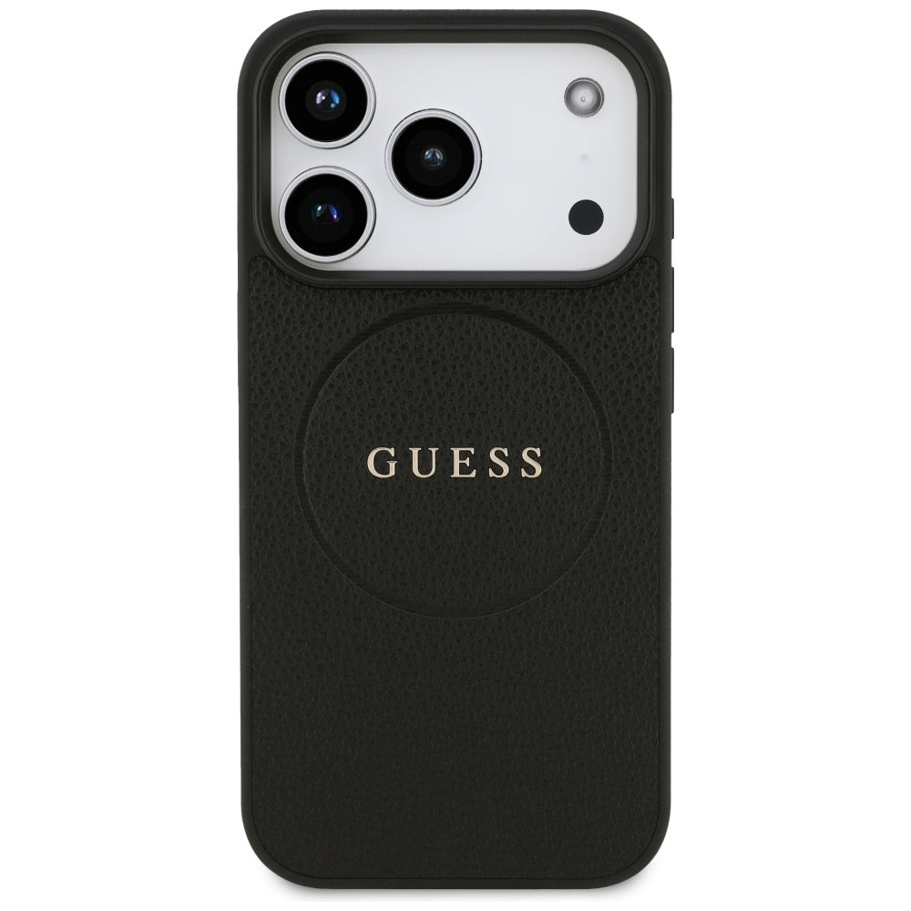 Custodia MagSafe per Apple iPhone 17 Pro, Guess, Grained Gold Ring, Nera