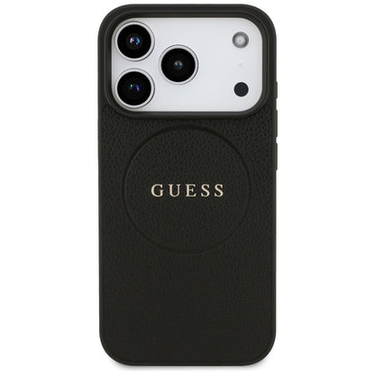 Custodia MagSafe per Apple iPhone 17 Pro, Guess, Grained Gold Ring, Nera