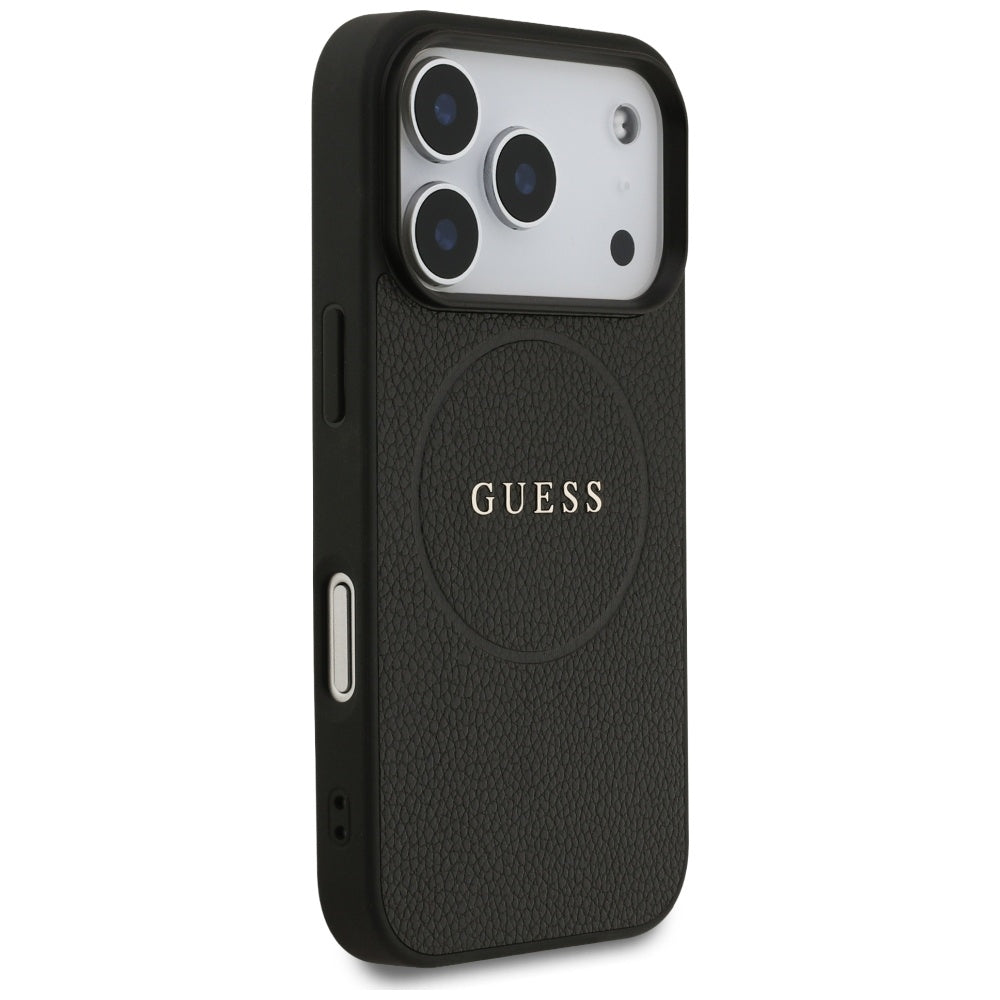 Custodia MagSafe per Apple iPhone 17 Pro, Guess, Grained Gold Ring, Nera