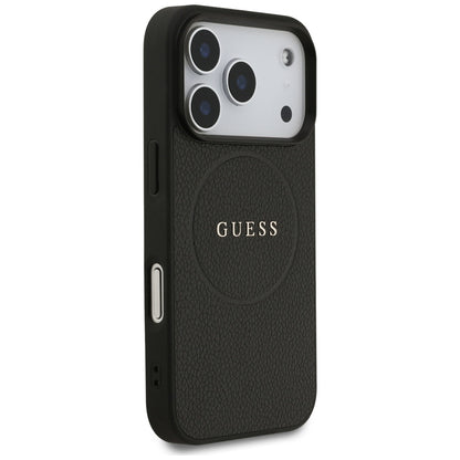 Custodia MagSafe per Apple iPhone 17 Pro, Guess, Grained Gold Ring, Nera