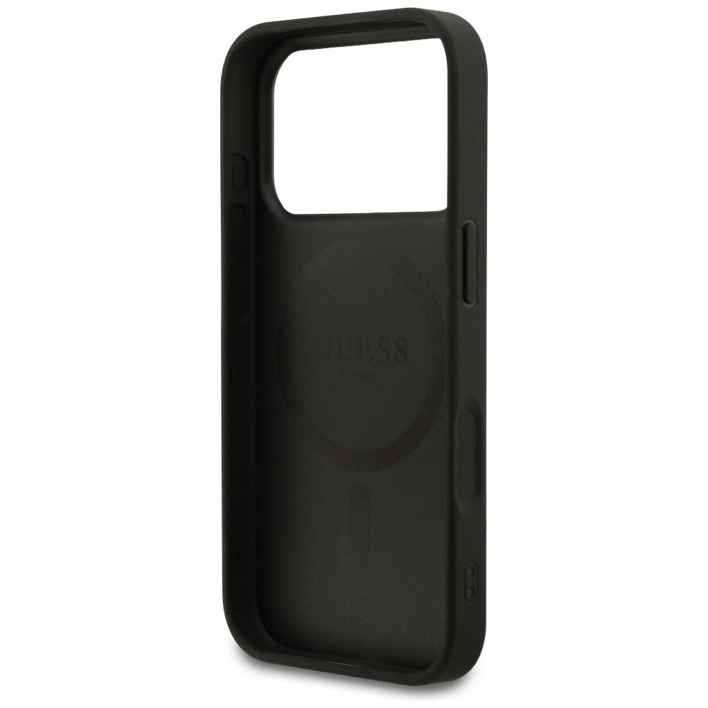Custodia MagSafe per Apple iPhone 17 Pro, Guess, Grained Gold Ring, Nera