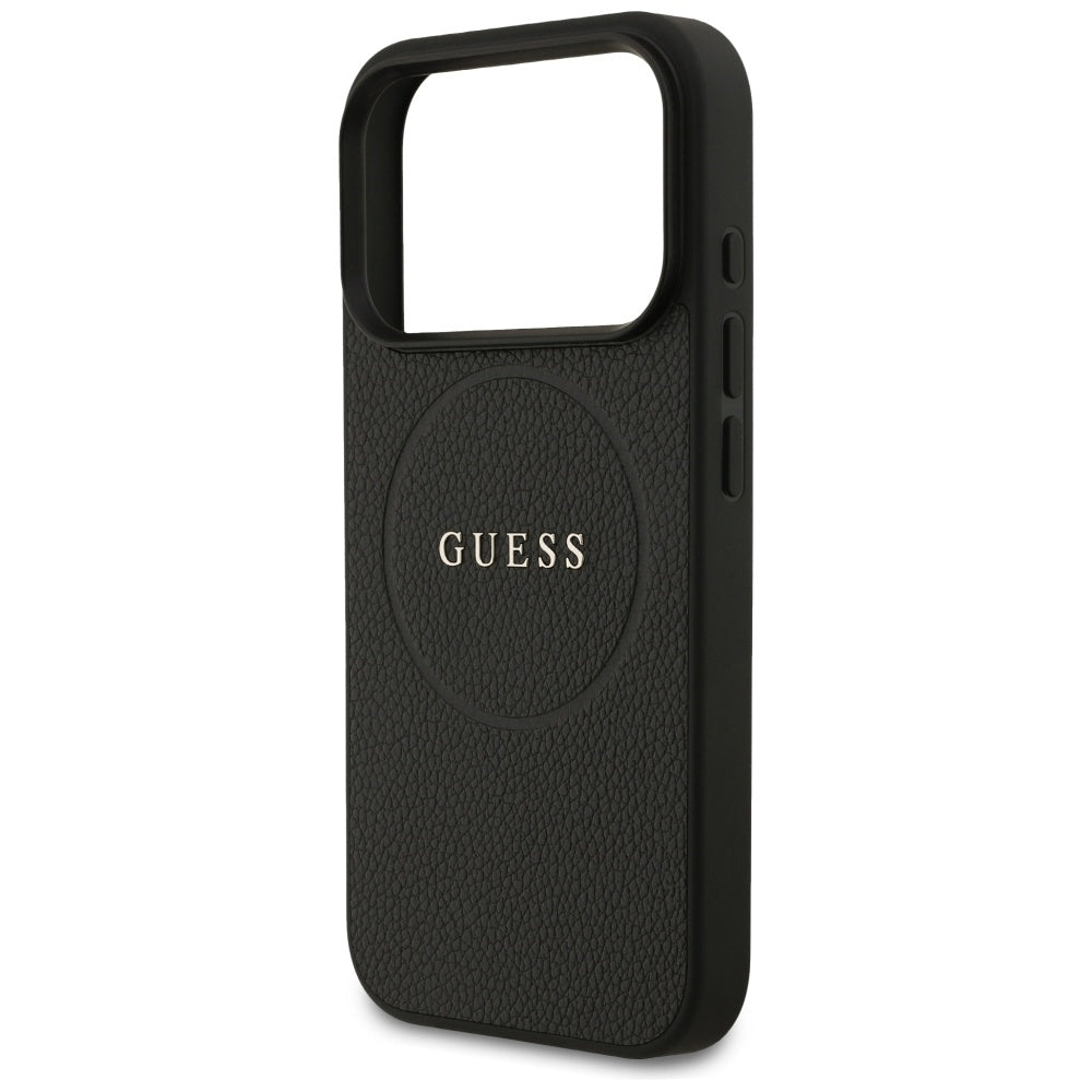 Custodia MagSafe per Apple iPhone 17 Pro, Guess, Grained Gold Ring, Nera