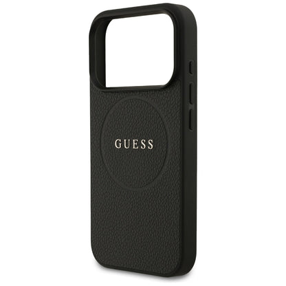 Custodia MagSafe per Apple iPhone 17 Pro, Guess, Grained Gold Ring, Nera