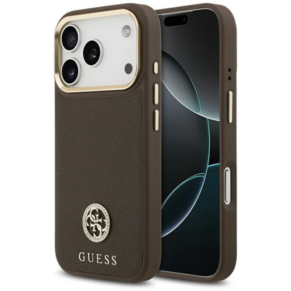 Custodia MagSafe per Apple iPhone 17 Pro, Guess, Grained Strass Logo, Marrone