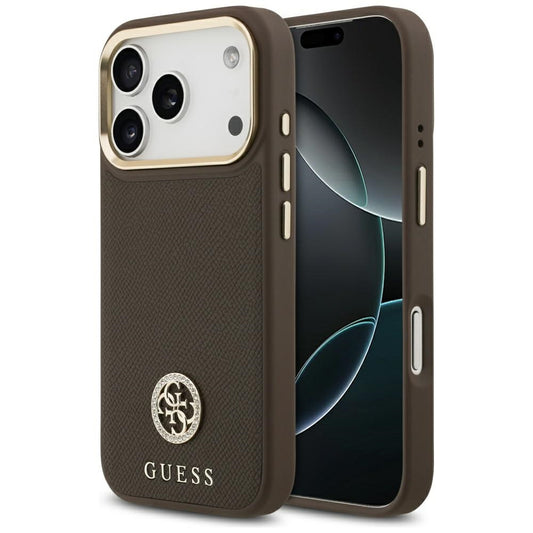 Custodia MagSafe per Apple iPhone 17 Pro, Guess, Grained Strass Logo, Marrone