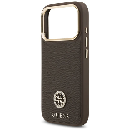 Custodia MagSafe per Apple iPhone 17 Pro, Guess, Grained Strass Logo, Marrone