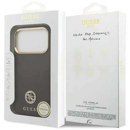 Custodia MagSafe per Apple iPhone 17 Pro, Guess, Grained Strass Logo, Marrone