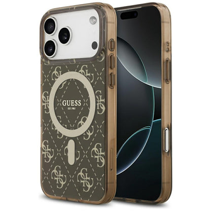 Custodia MagSafe per Apple iPhone 17 Pro, Guess, IML 4G Background, Marrone